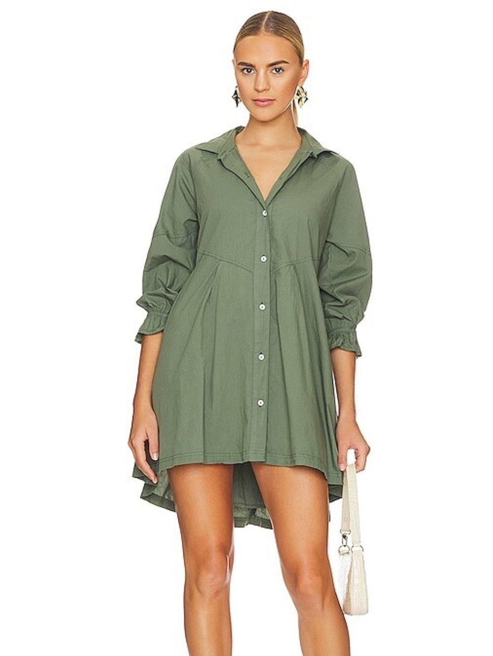 Free People Hannah Poplin Dress- Army Green- Size Medium